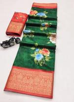 Pure Dola Silk Green Traditional Wear Batik Print Saree